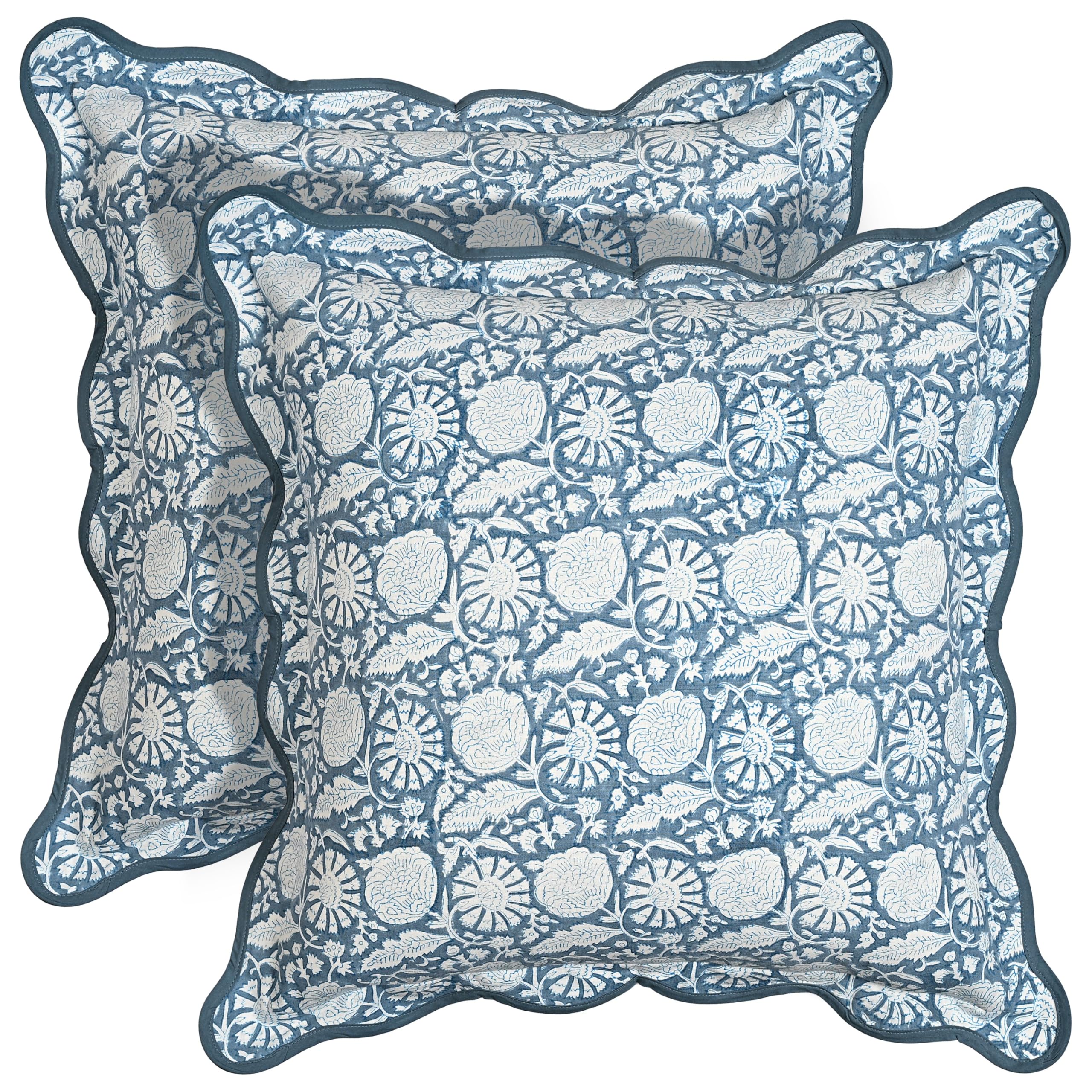 Scalloped Throw Pillow Covers - Blue Meadow