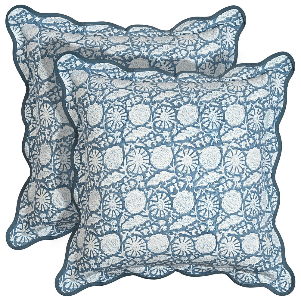 Scalloped Throw Pillow Covers - Blue Meadow