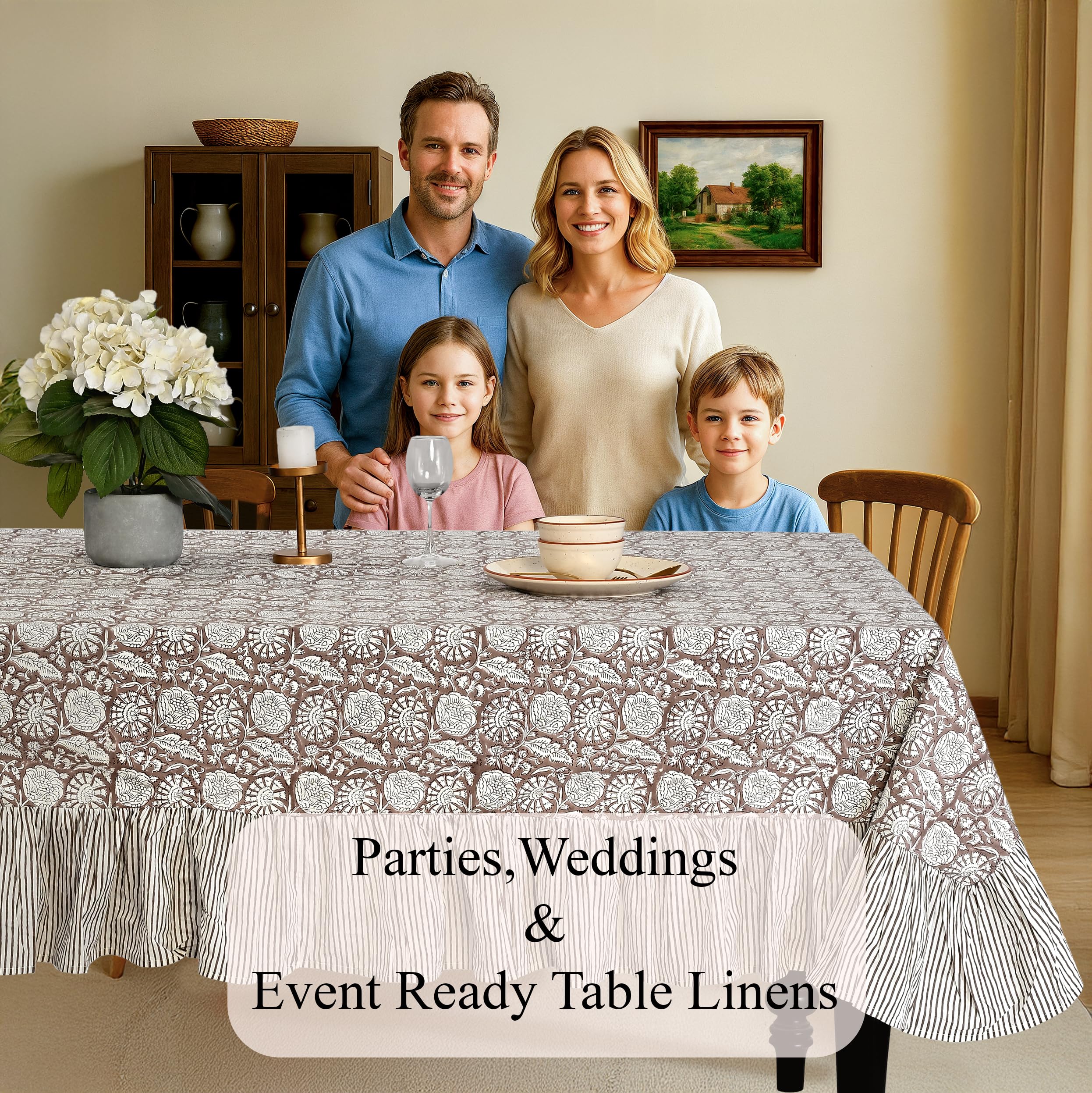 Cotton Ruffle Tablecloth - Rustic Brown