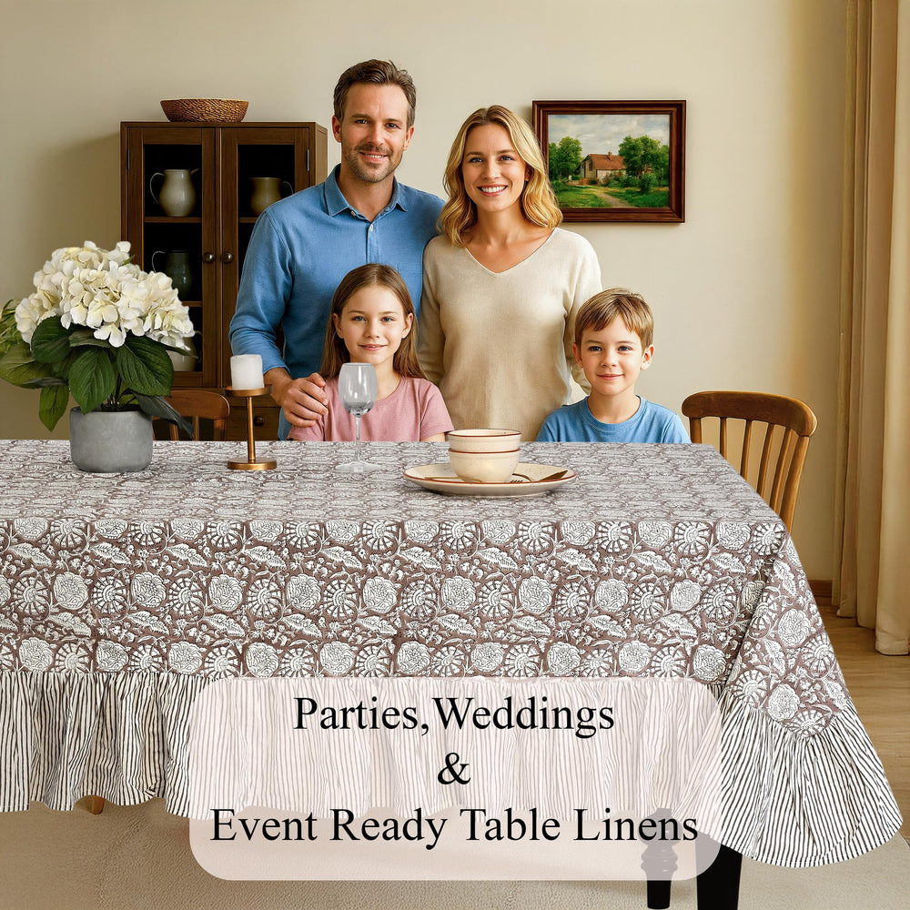 Cotton Ruffle Tablecloth - Rustic Brown