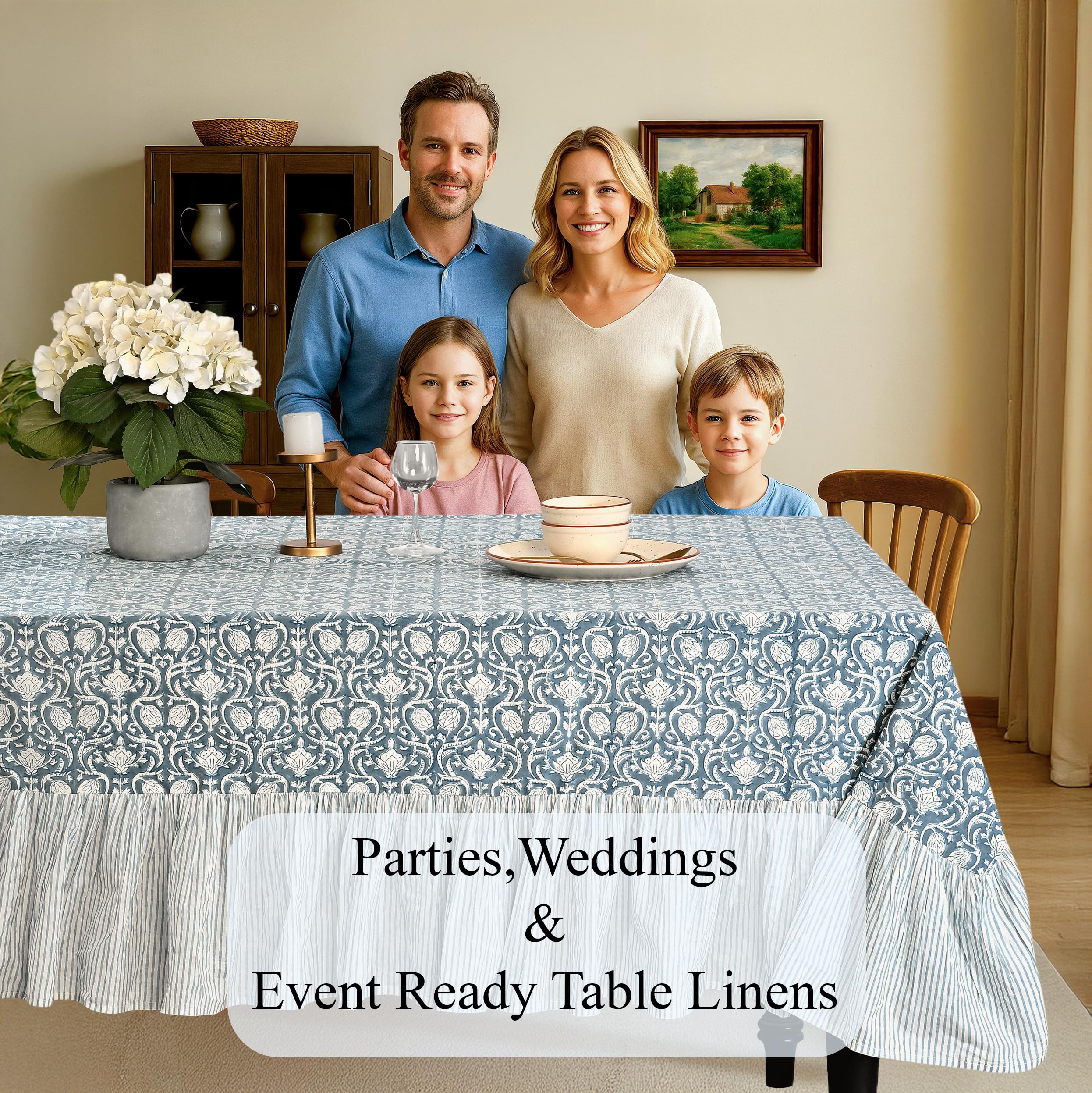 Cotton Ruffle Tablecloth - Azure Regal