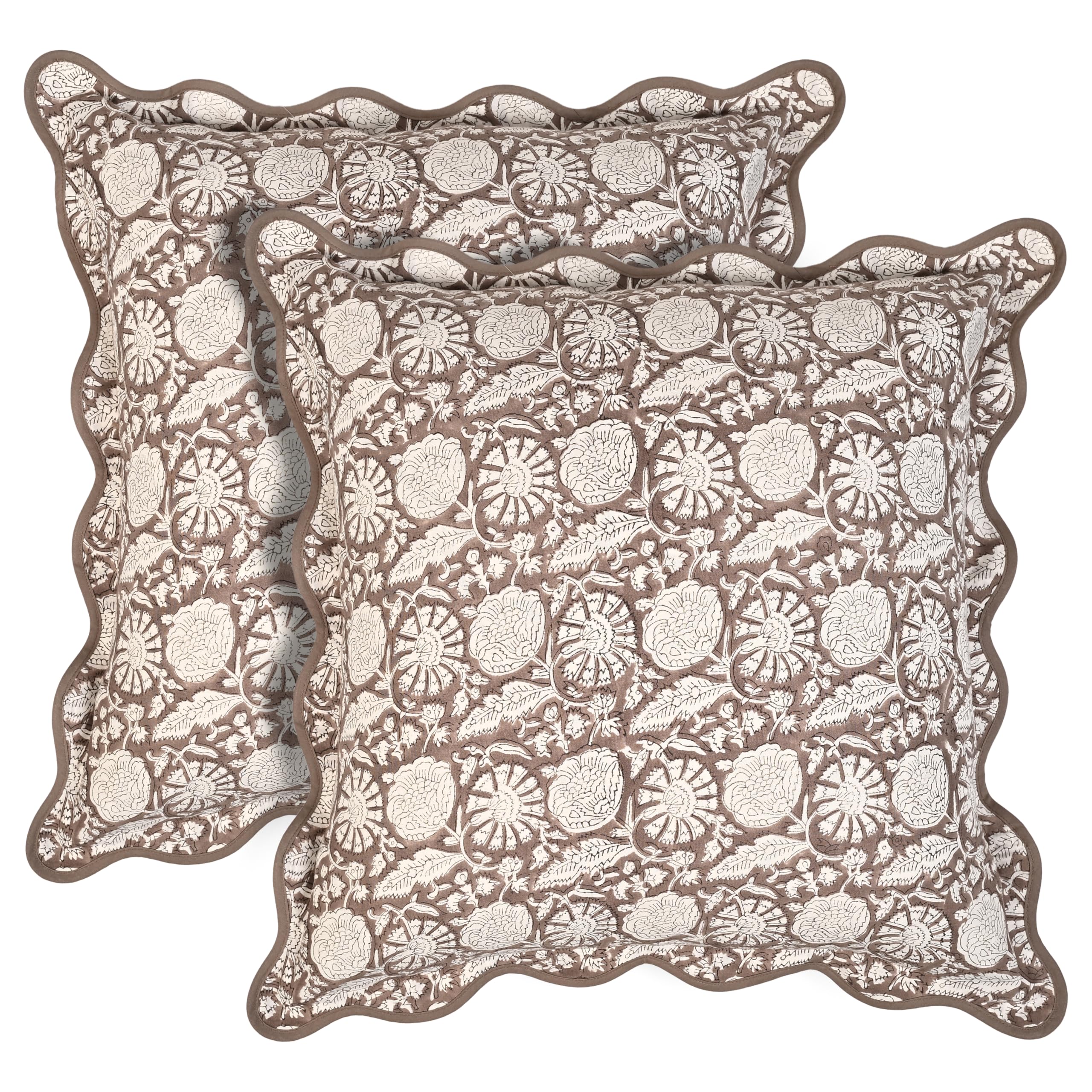 Scalloped Throw Pillow Covers - Rustic Brown