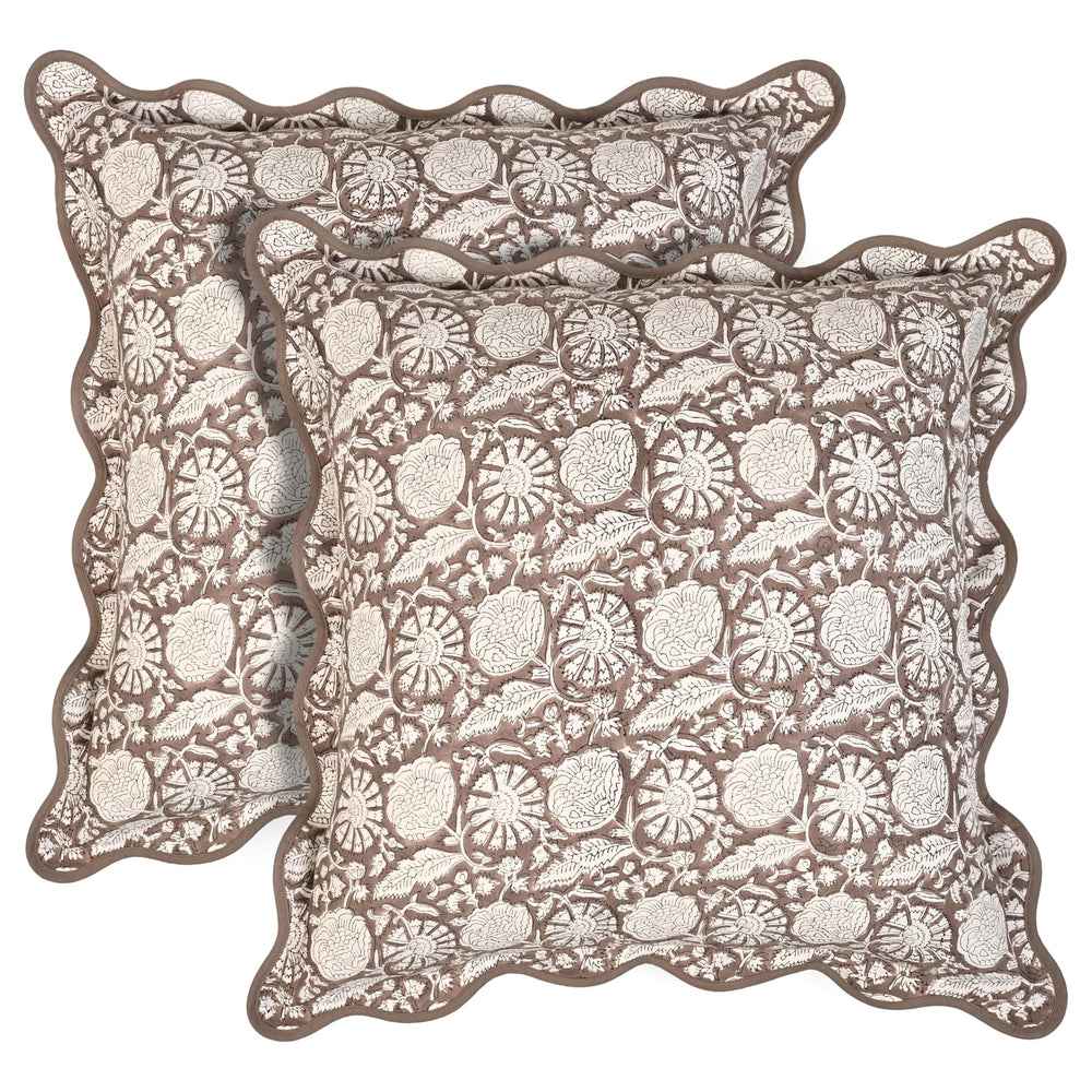 Scalloped Throw Pillow Covers - Rustic Brown