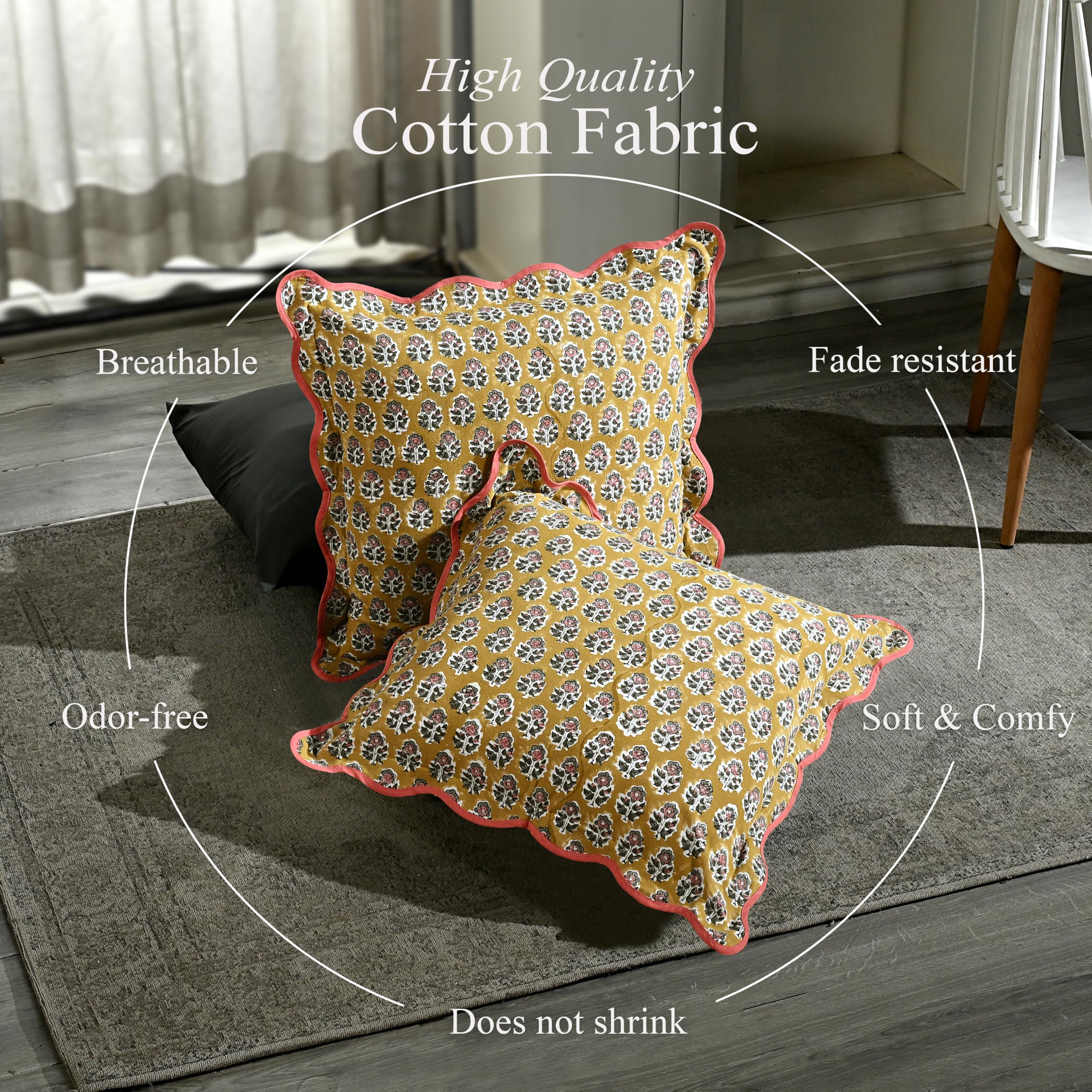 Scalloped Throw Pillow Covers - Yellow Citrine