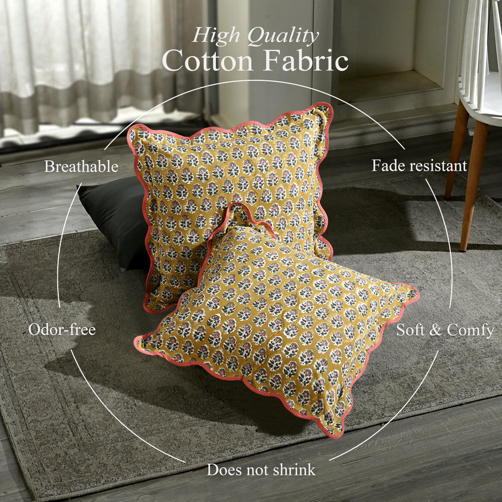 Scalloped Throw Pillow Covers - Yellow Citrine