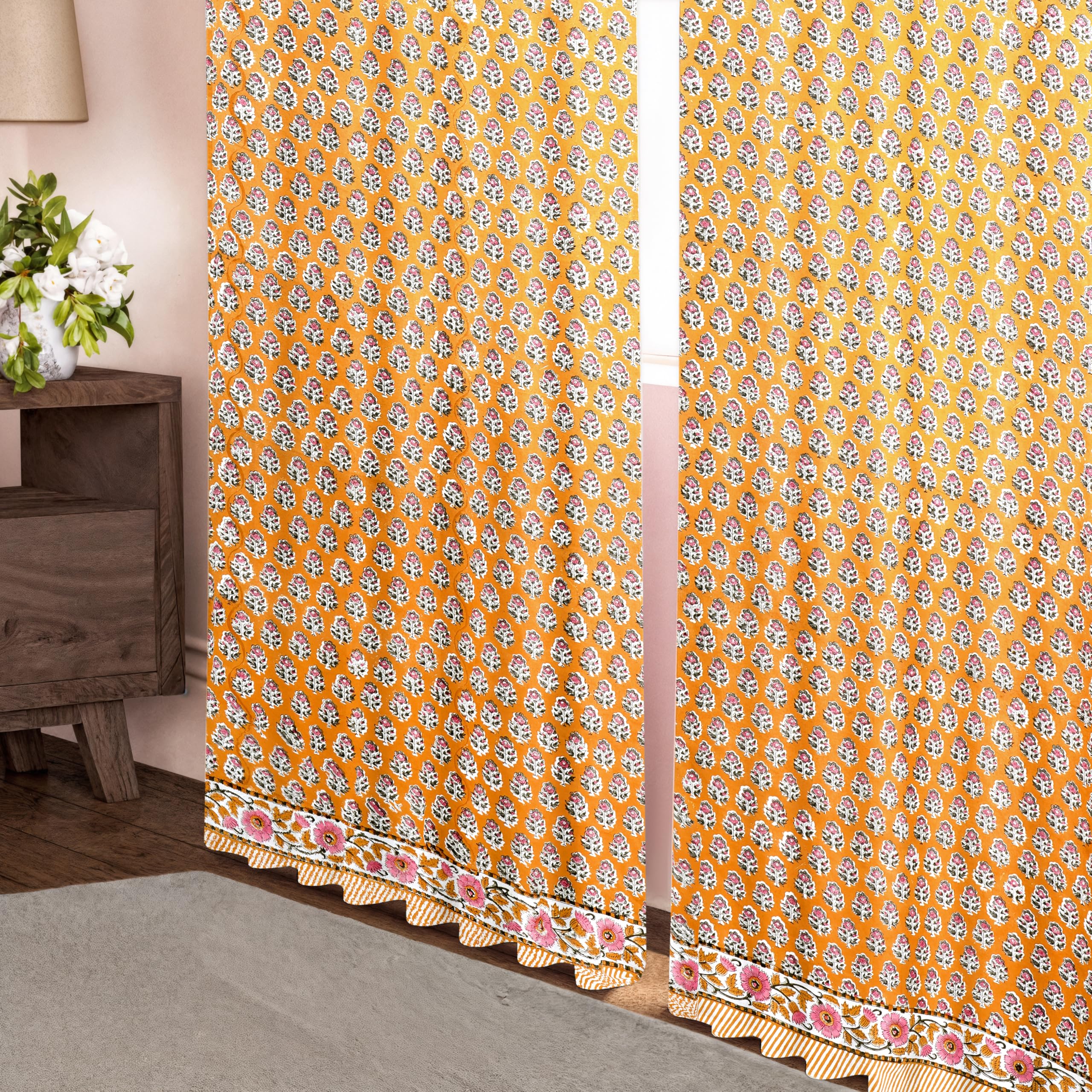 Cotton Block Print Curtain - Yellow Citrine