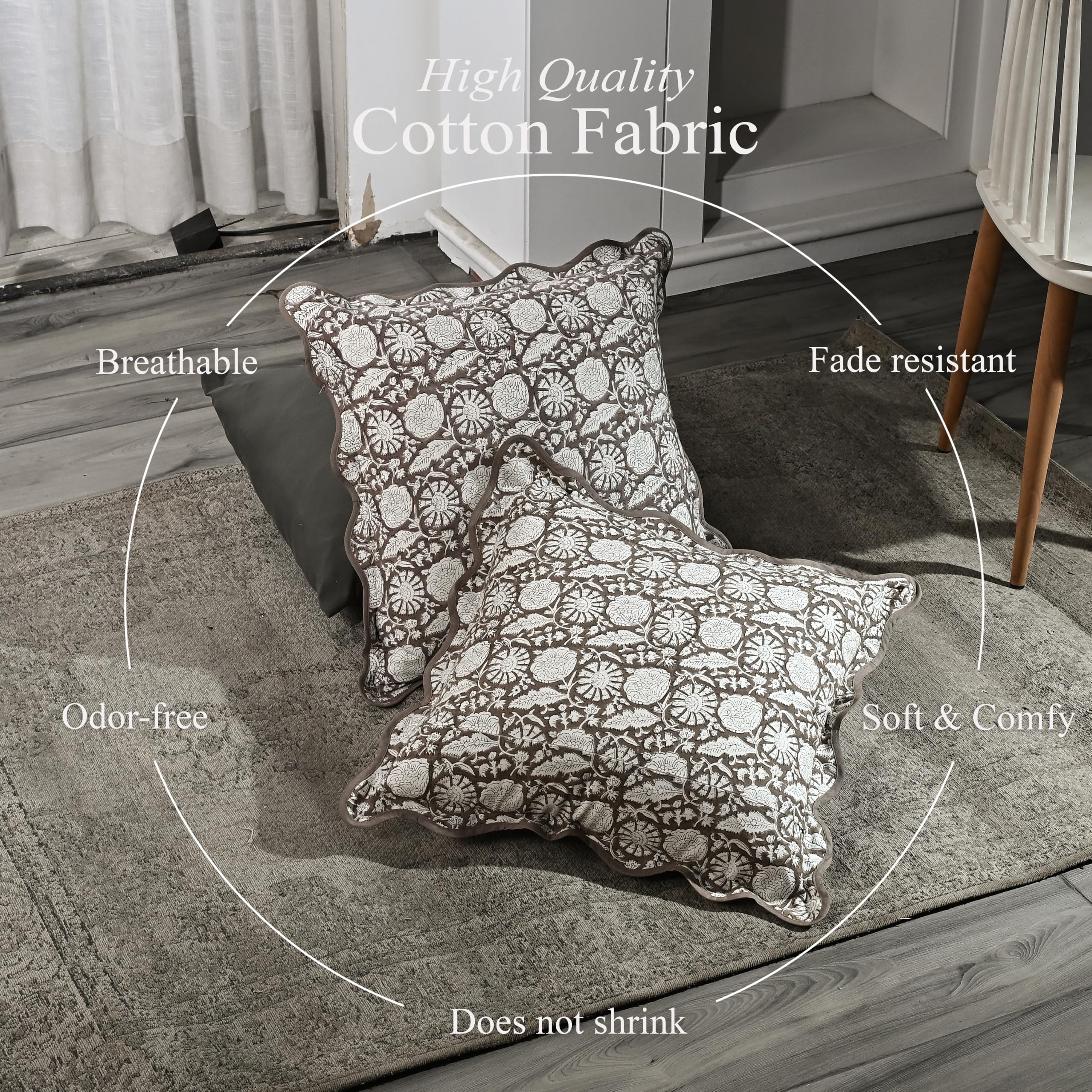Scalloped Throw Pillow Covers - Rustic Brown