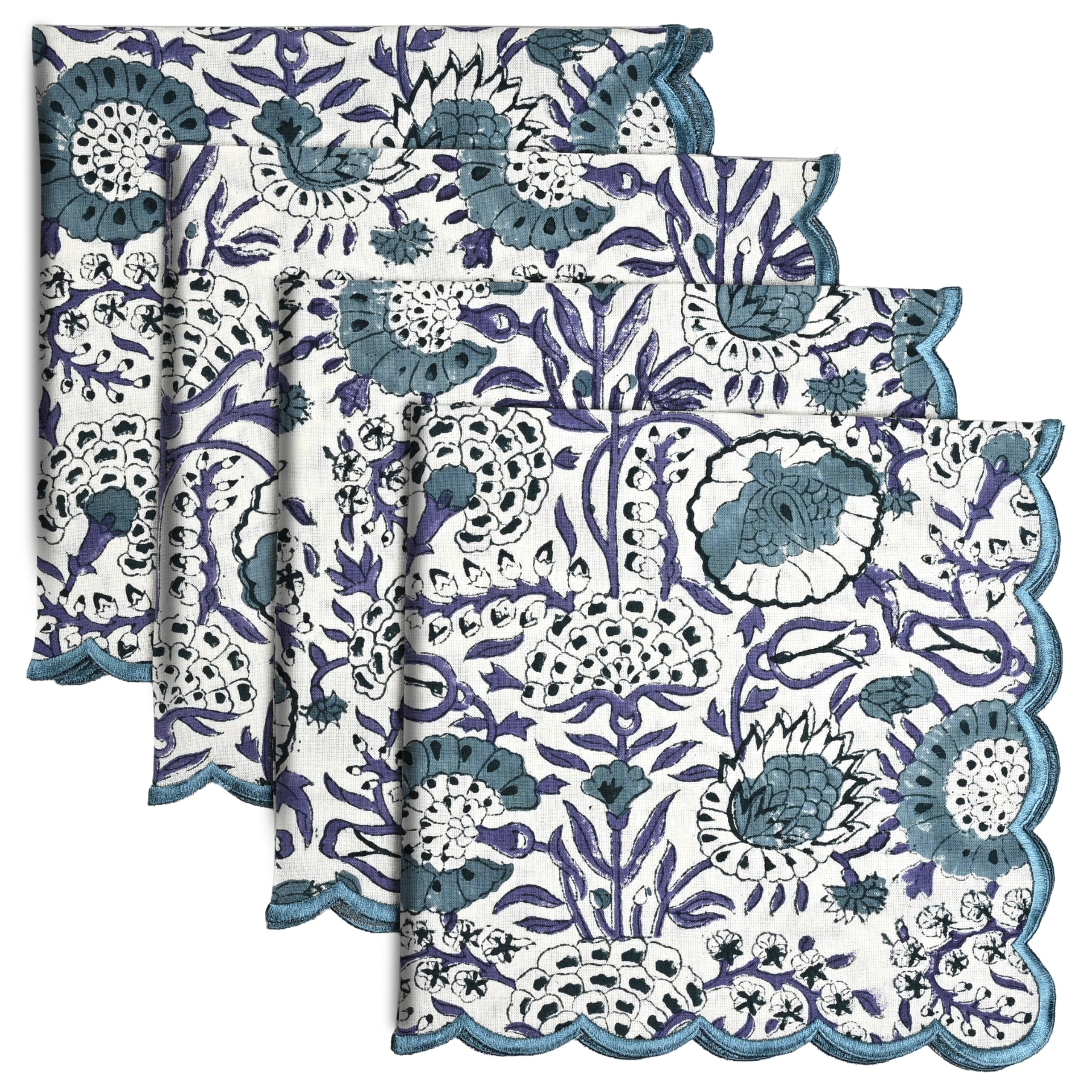 Cotton Embroidery Napkins - Indigo Blue
