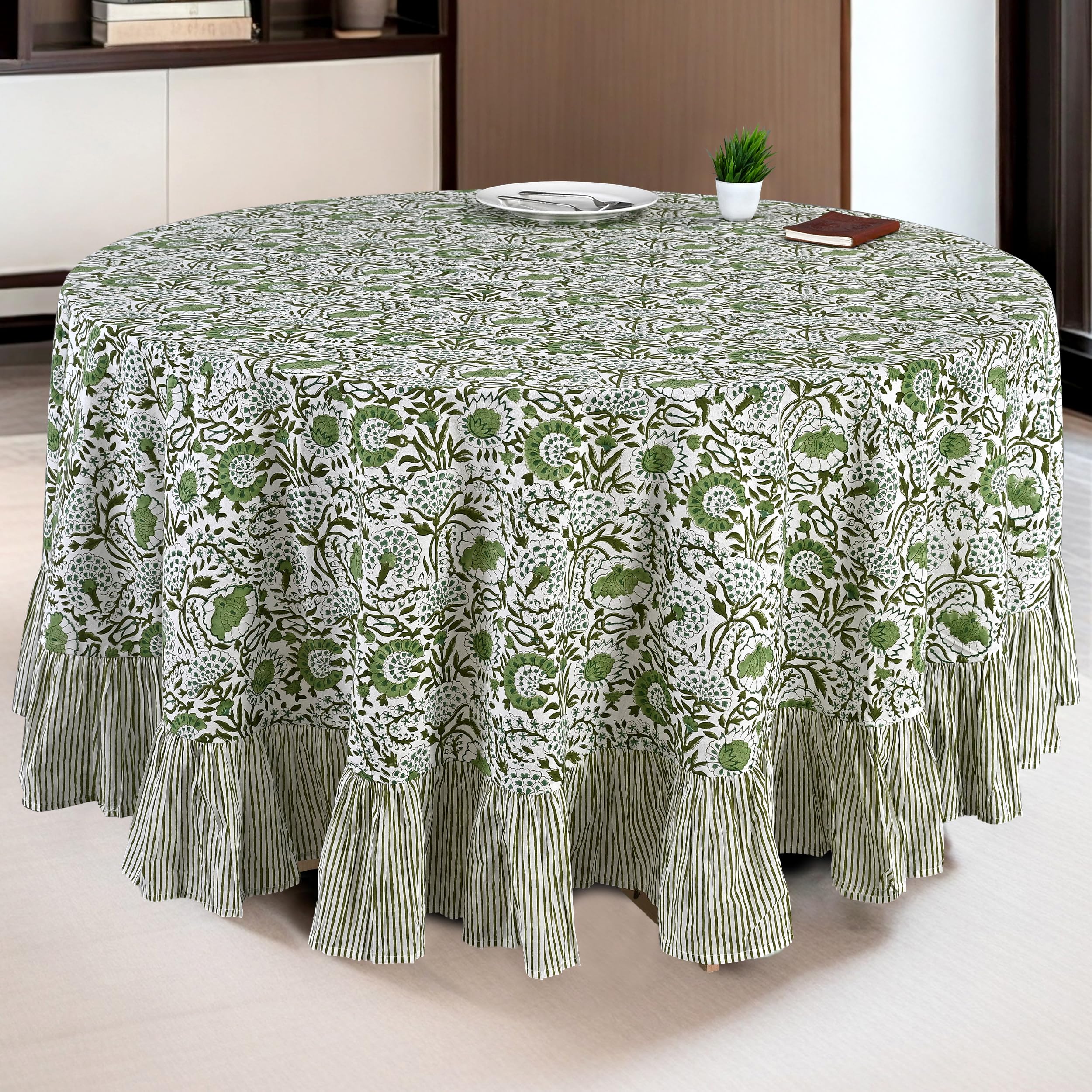 Cotton Ruffle Round Tablecloth - Agate Green