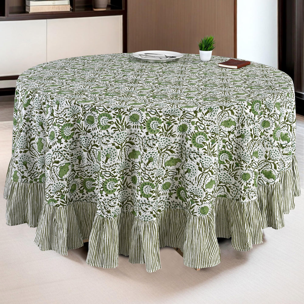 Cotton Ruffle Round Tablecloth - Agate Green
