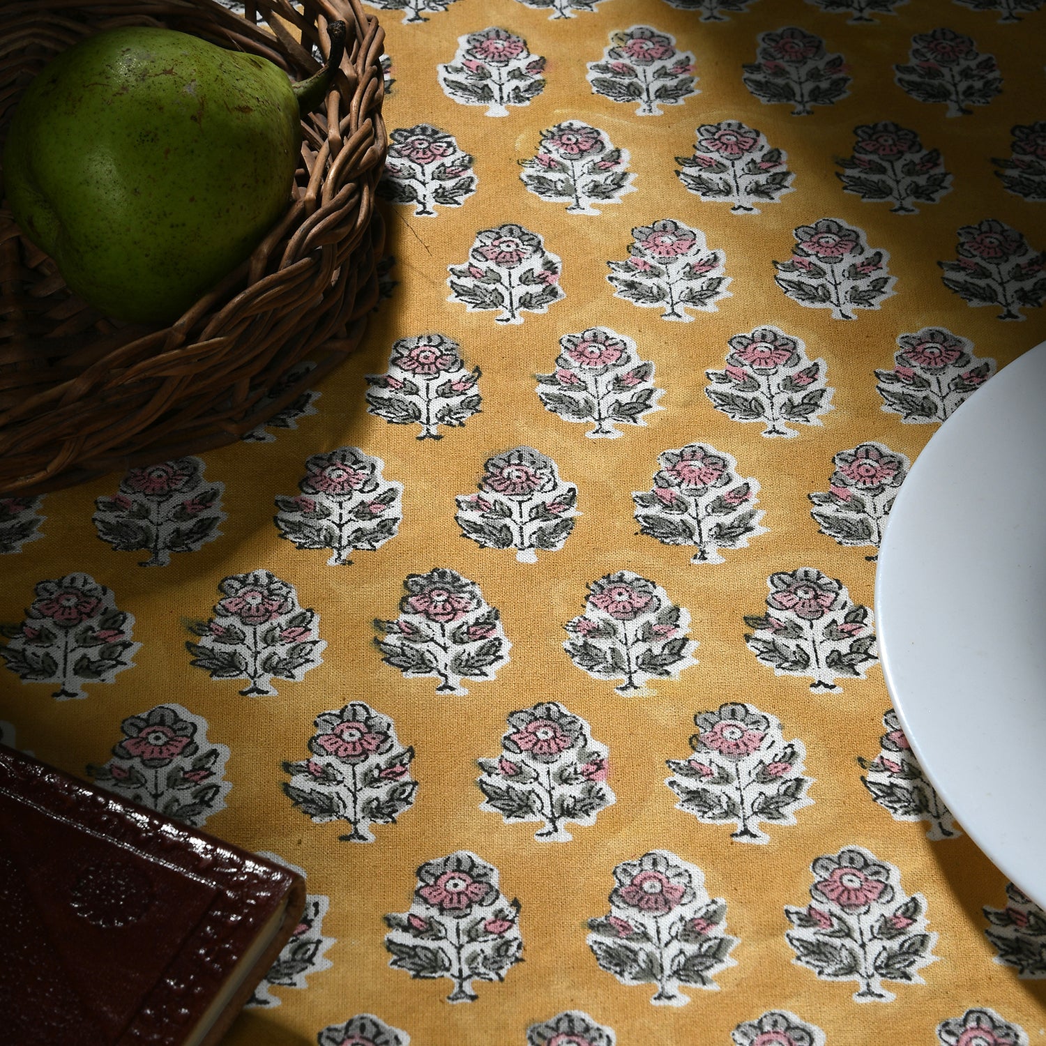 Cotton Block Print Tablecloth – Yellow Citrine