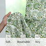 soft, breathable, and airy green and white floral curtains