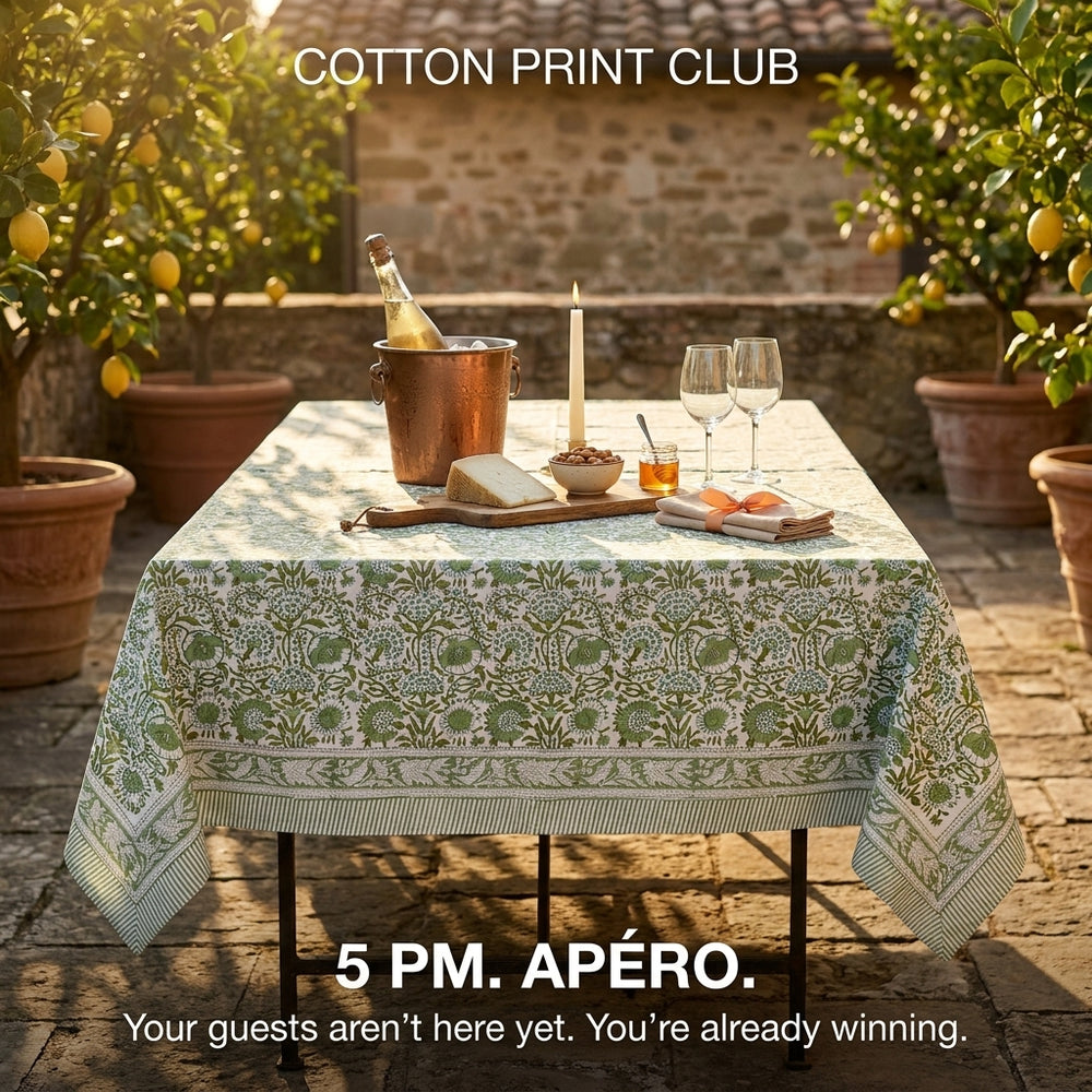 Cotton Block Print Tablecloth – Agate Green