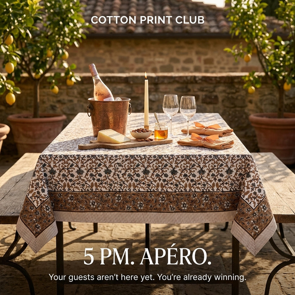 Cotton Block Print Tablecloth – Autumn Vine