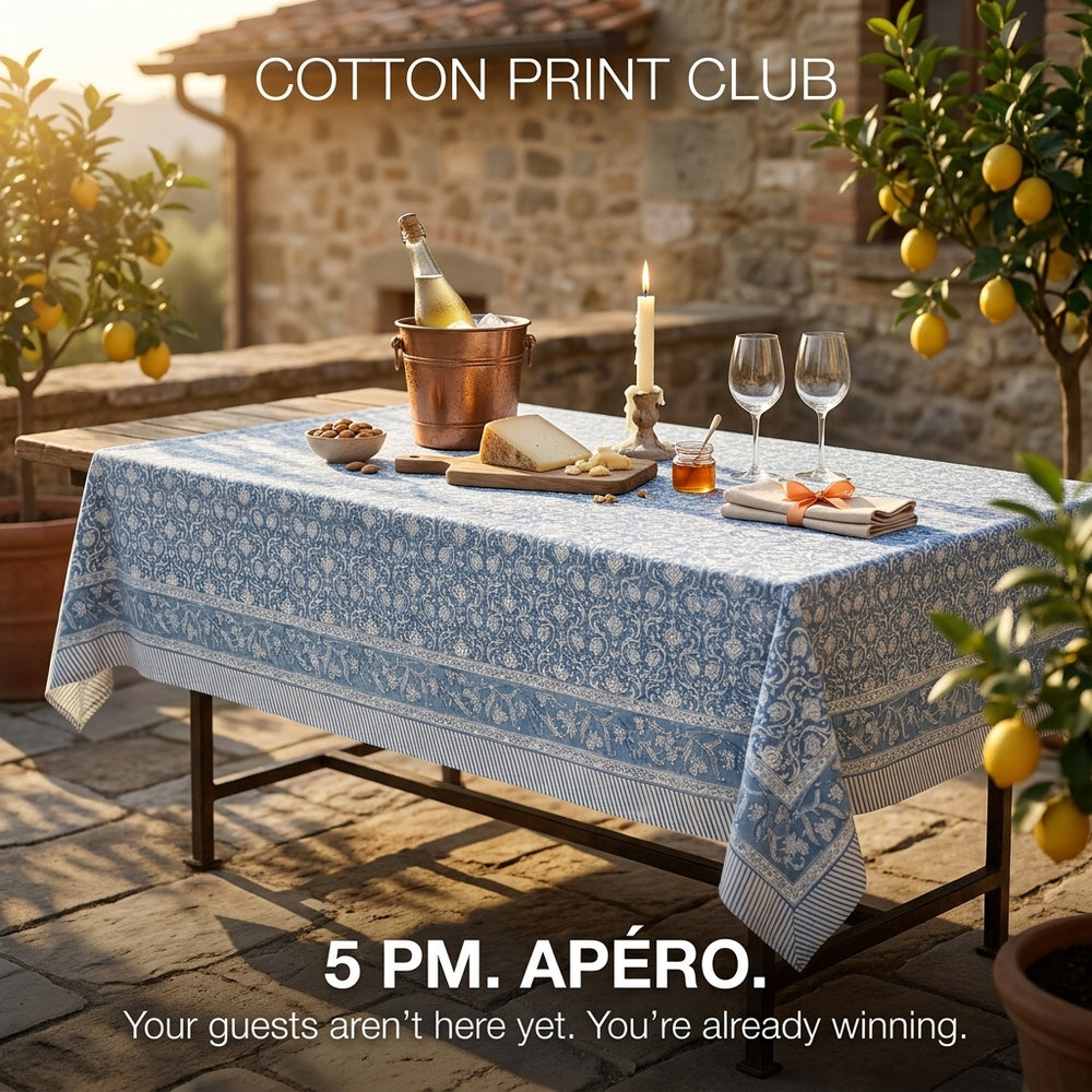 Cotton Block Print Tablecloth – Azure Regal