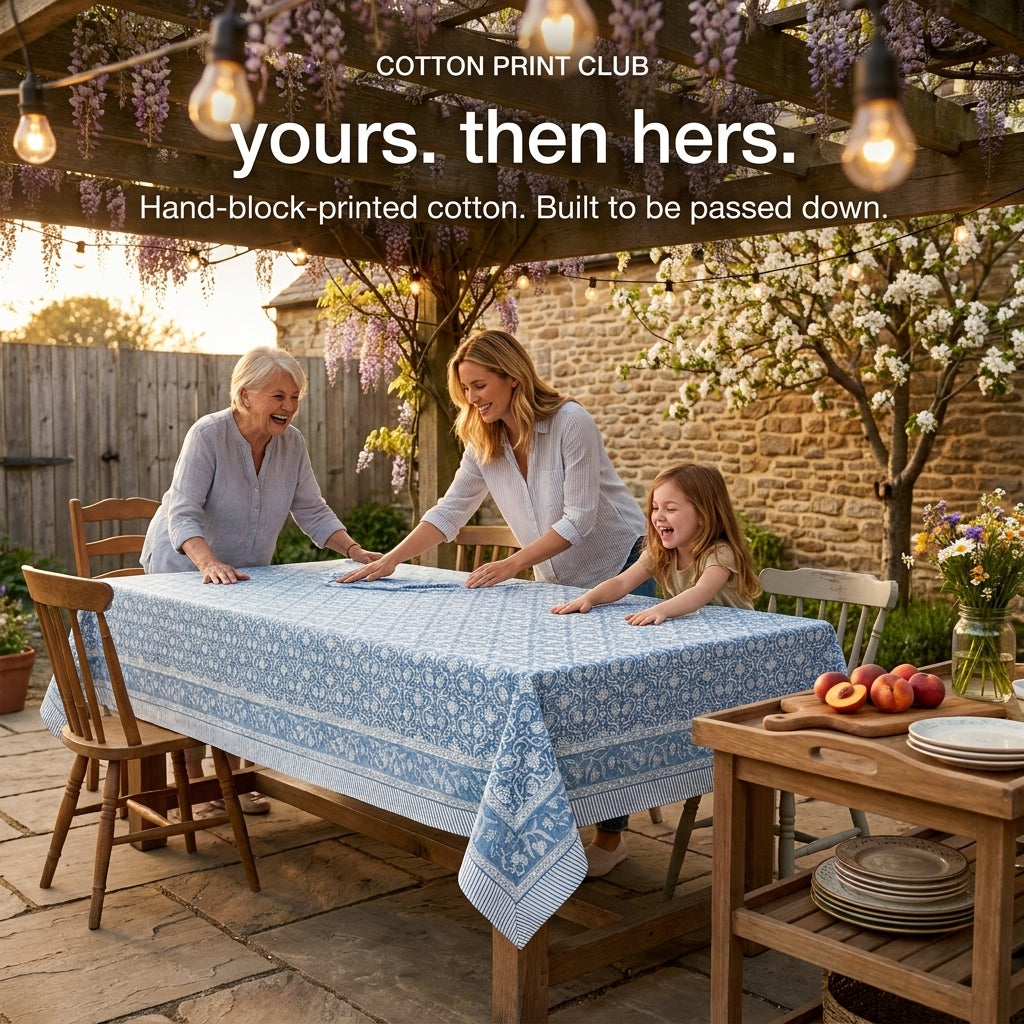 Cotton Block Print Tablecloth – Azure Regal