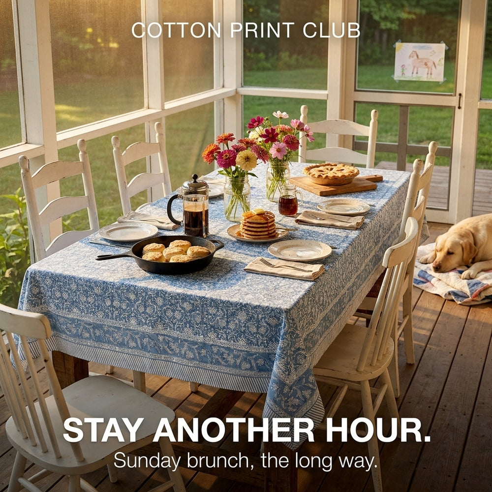 Cotton Block Print Tablecloth – Azure Regal