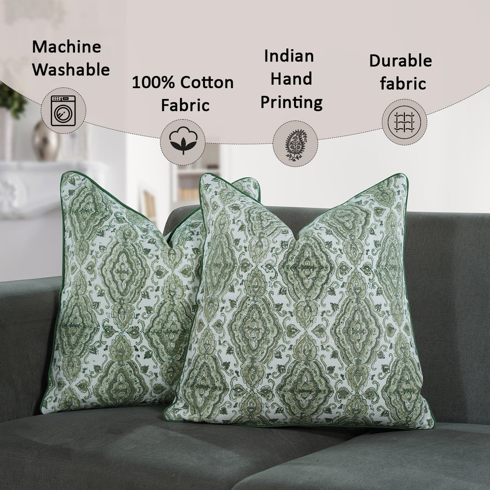 Boho Cotton Pillow Covers - Sage Green (Set of 2)