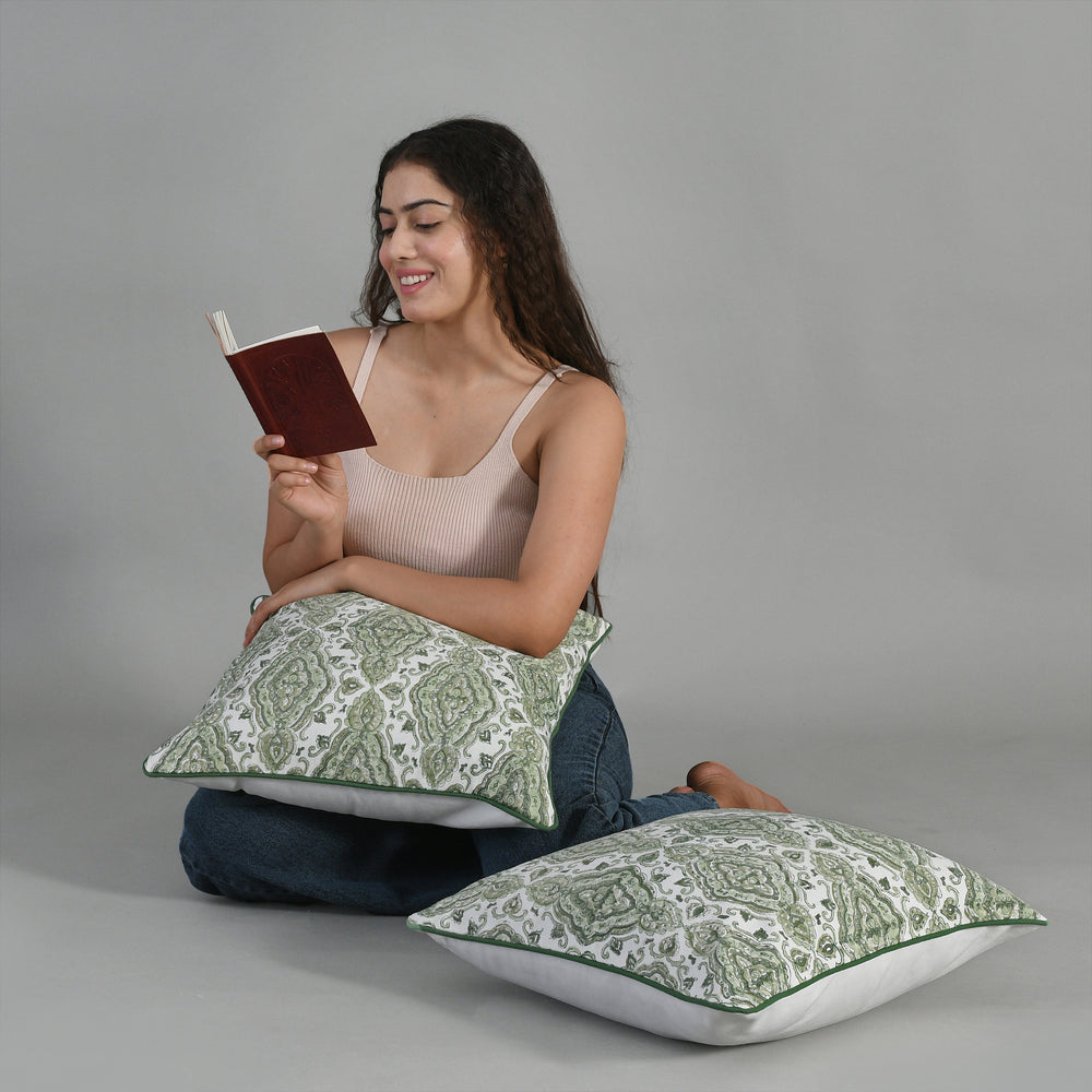 Boho Cotton Pillow Covers - Sage Green (Set of 2)