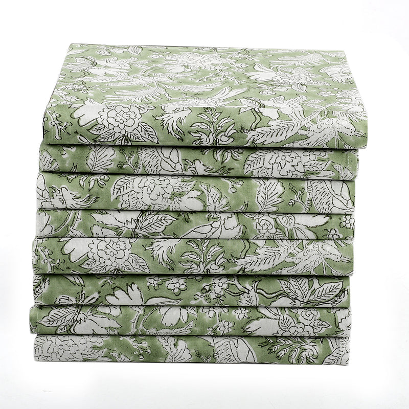 Olive Green Block Print Cotton Napkins