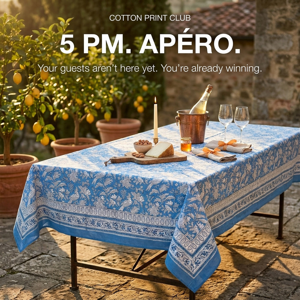 Cotton Block Print Tablecloth – Blue Sapphire