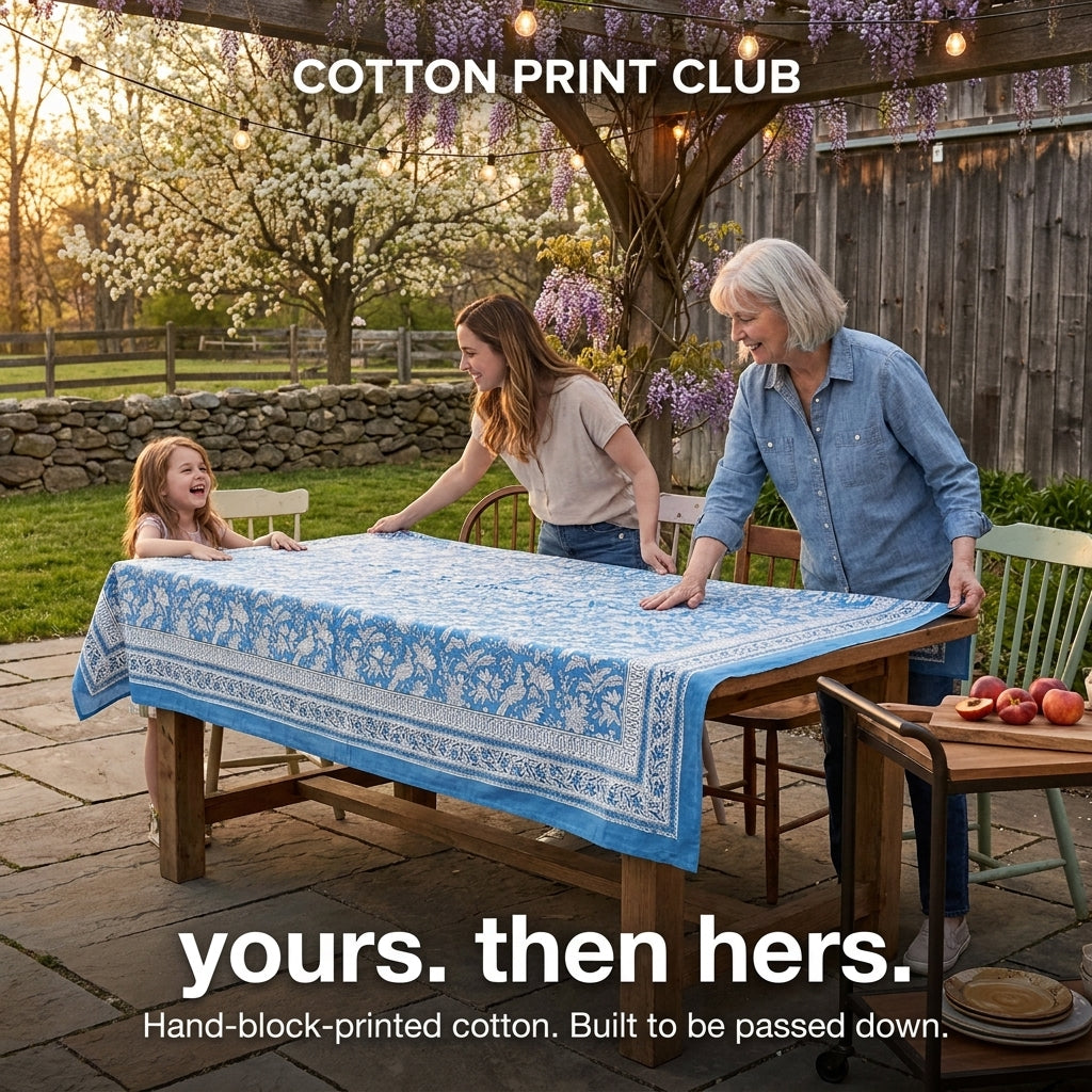 Cotton Block Print Tablecloth – Blue Sapphire