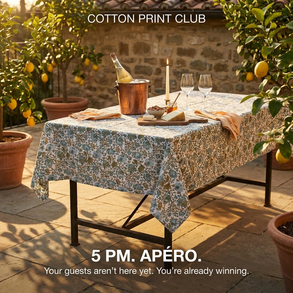 Cotton Block Print Tablecloth – Topaz Blue