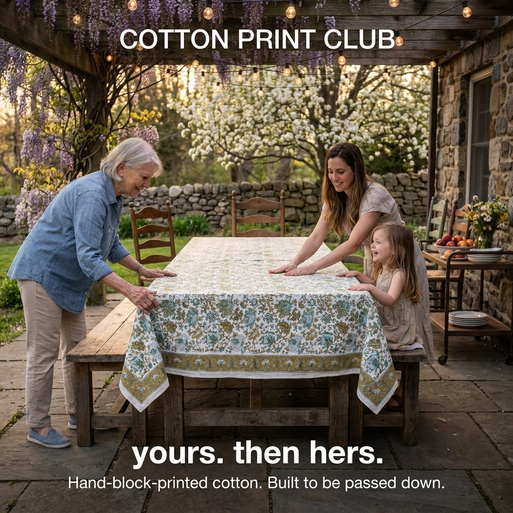 Cotton Block Print Tablecloth – Topaz Blue