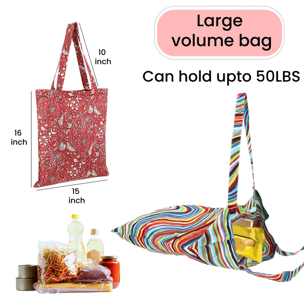 Hand-Printed Cotton Shopping Bags - Mix Set of 5