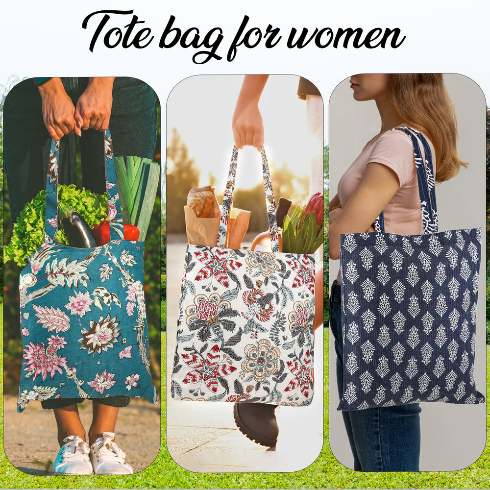 Hand-Printed Cotton Shopping Bags - Mix Set of 5