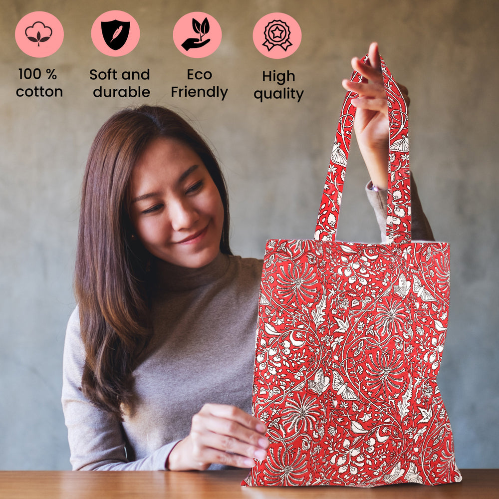 Hand-Printed Cotton Shopping Bags - Mix Set of 5
