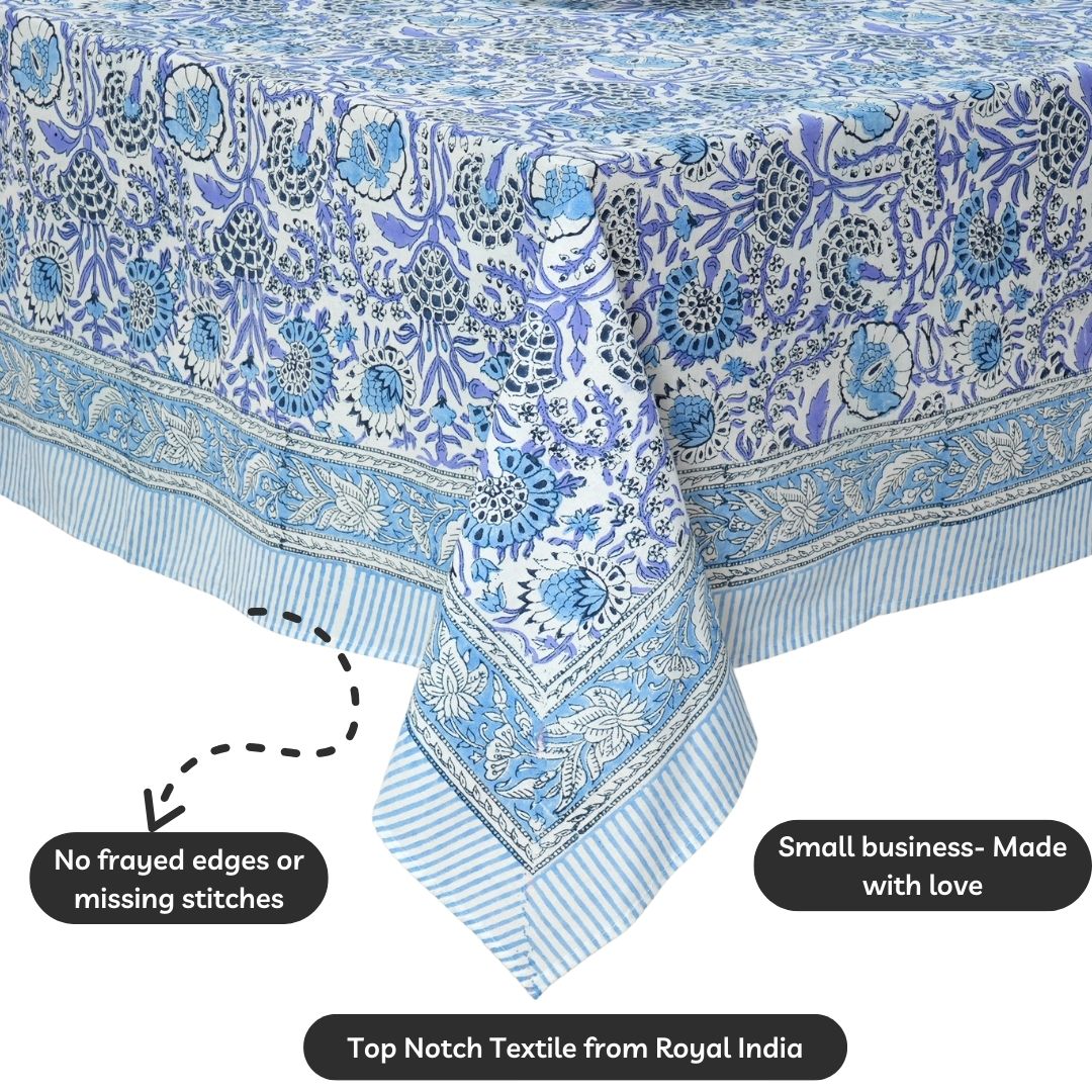 Cotton Block Print Tablecloth – Indigo Blue
