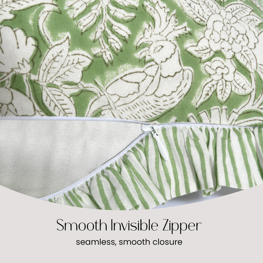 Cotton Ruffle Sham Cover - Olive Green