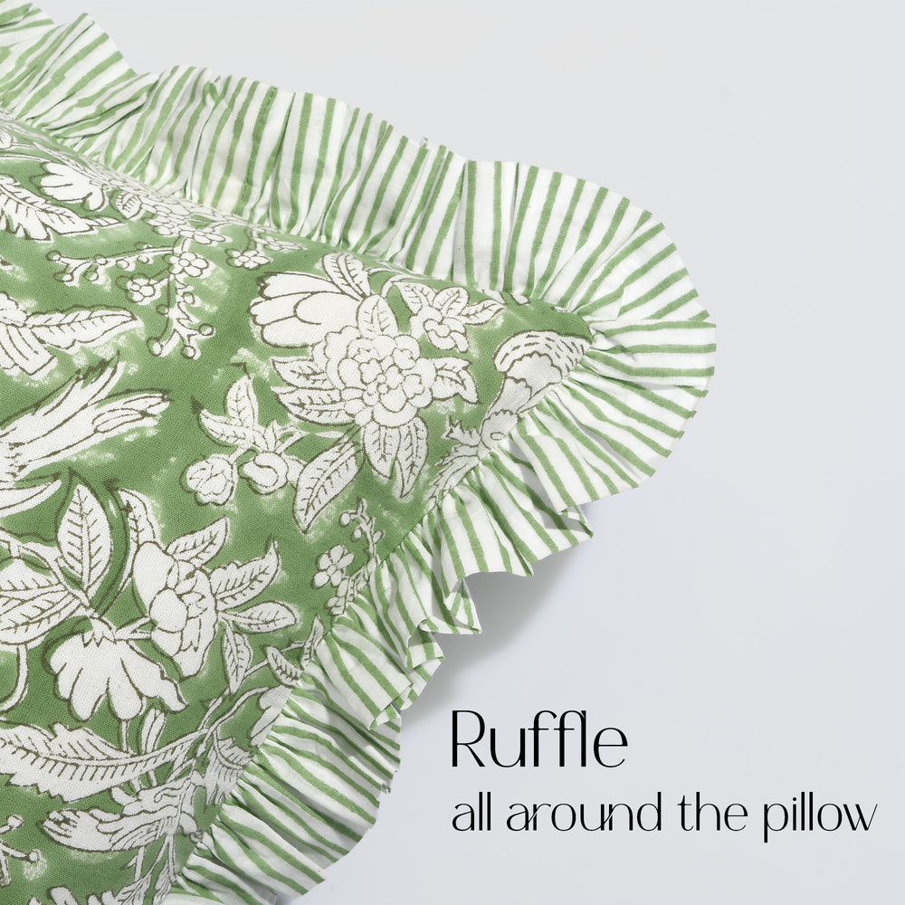 Cotton Ruffle Sham Cover - Olive Green