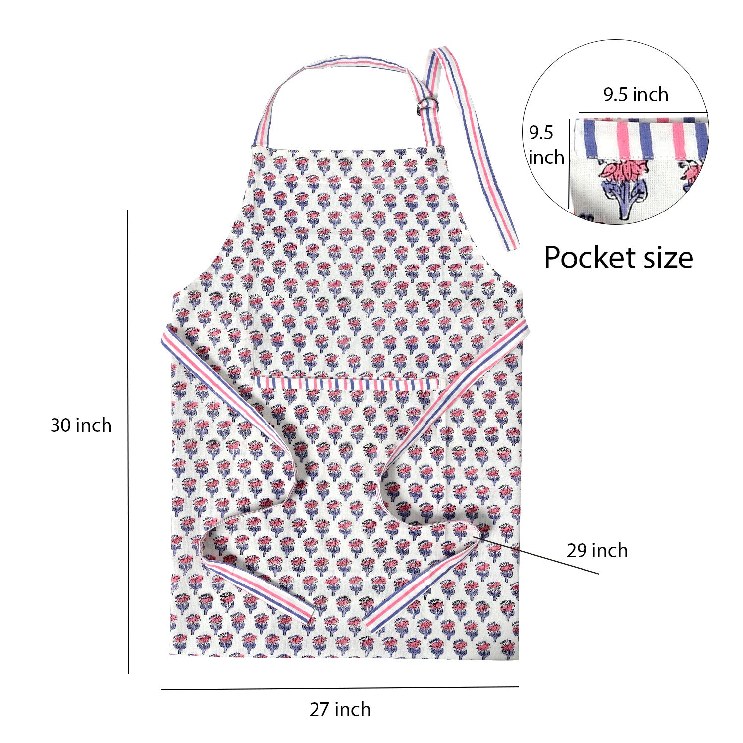 pink and white floral apron measurements
