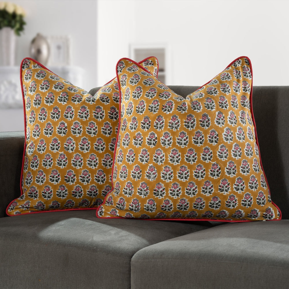 Piping Throw Pillow Covers - Yellow Citrine (Set of 2)