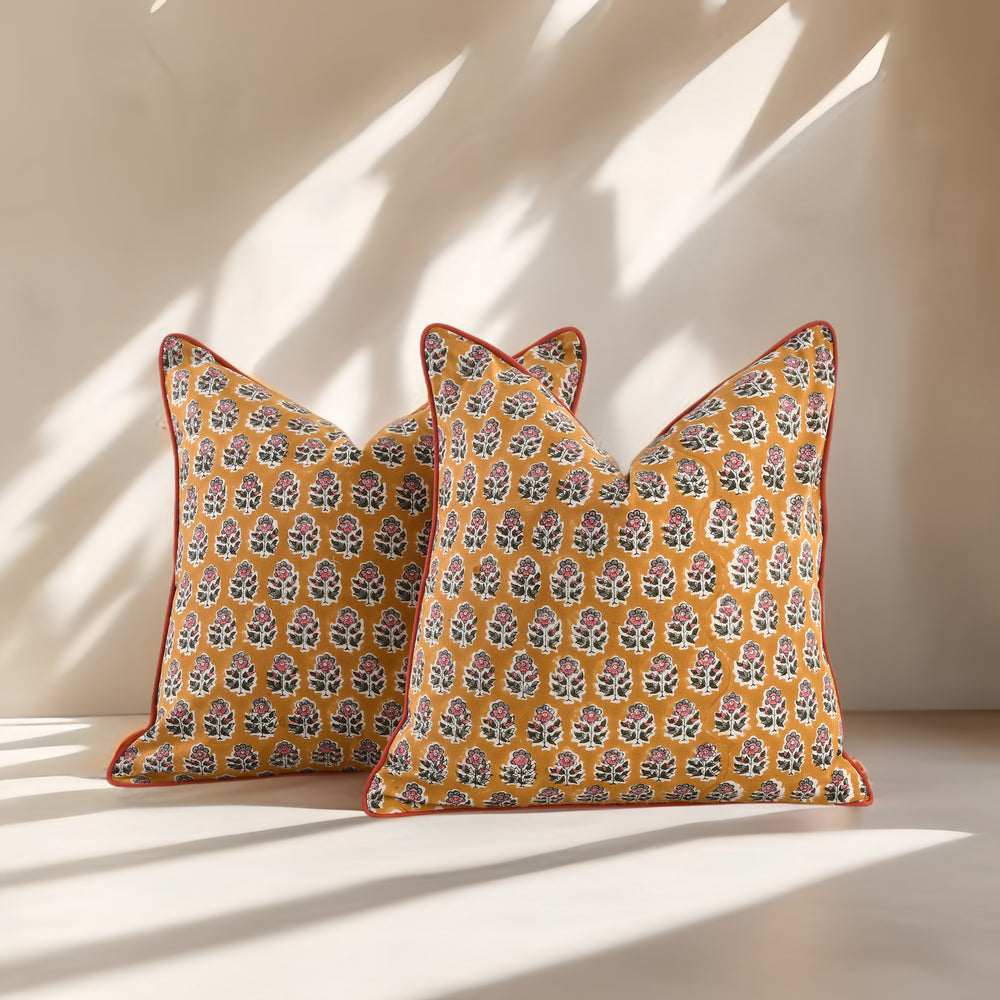 Piping Throw Pillow Covers - Yellow Citrine (Set of 2)
