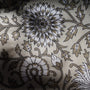 Close-up of hand-block printed cotton pillow cover with hidden zipper