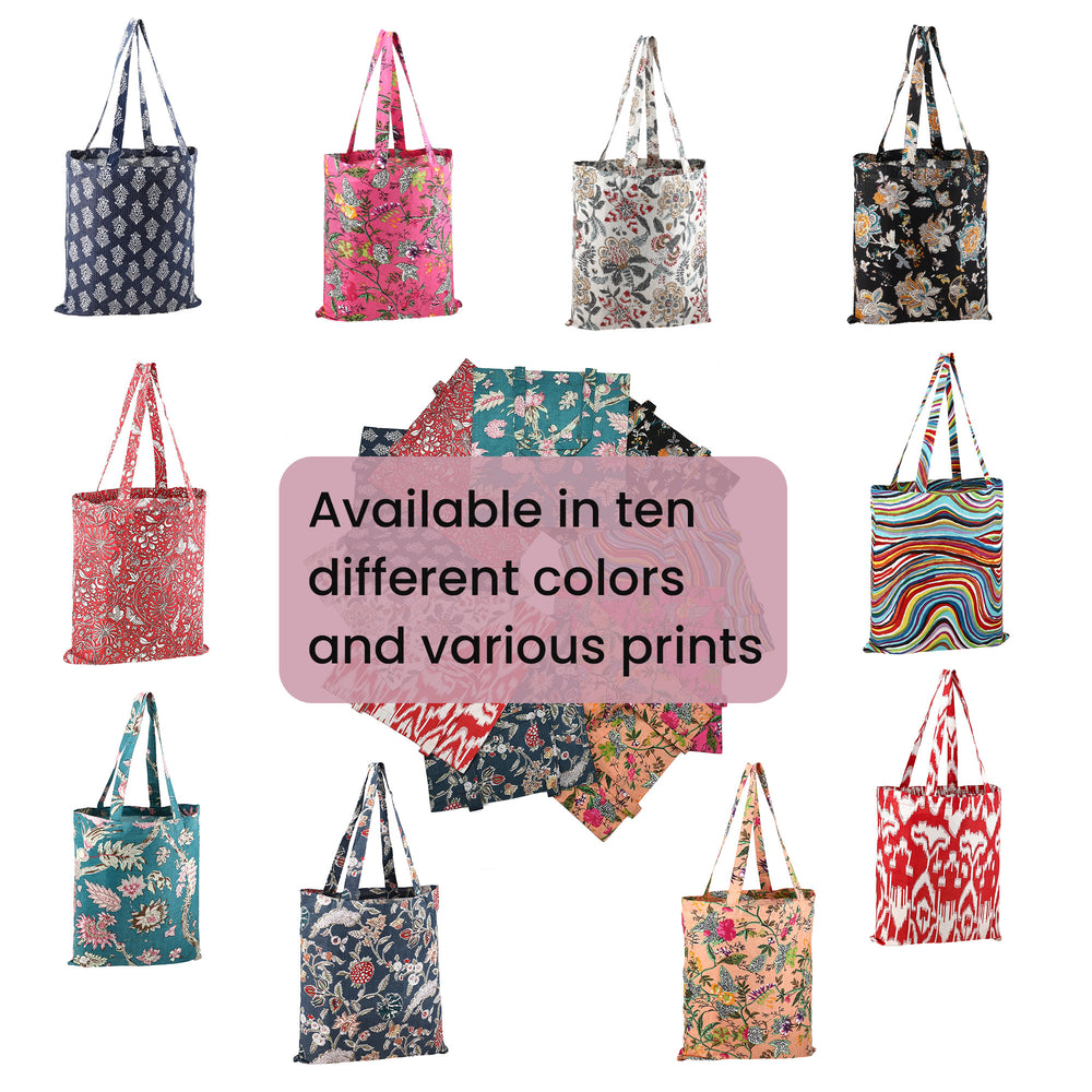 colorful indian hand print tote bag for grocery shopping or errands 100% cotton eco-friendly