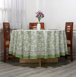 Olive Green Round Block Print Tablecloth