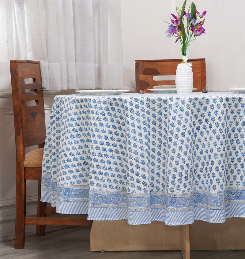 Blue Apatite Round Block Print Tablecloth
