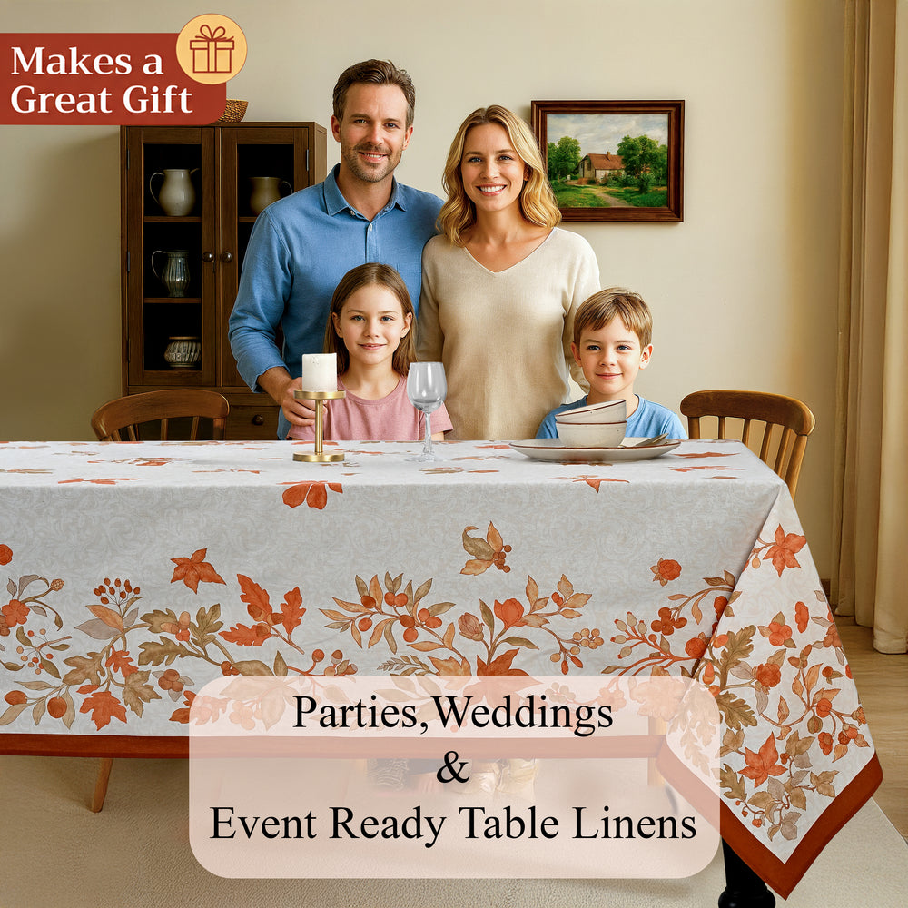 Cotton Printed Tablecloth - Fall Botanical Brown
