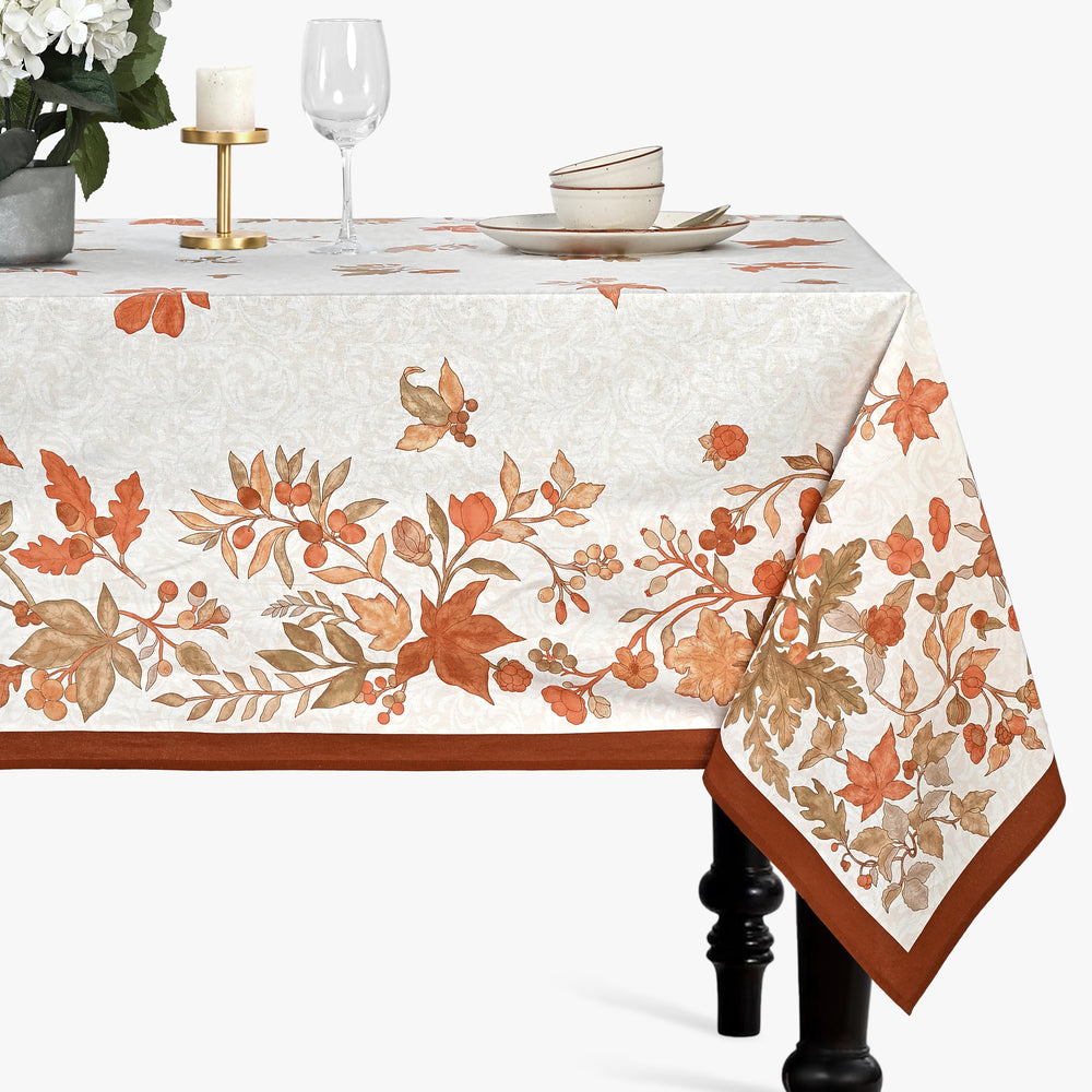 Cotton Printed Tablecloth - Fall Botanical Brown