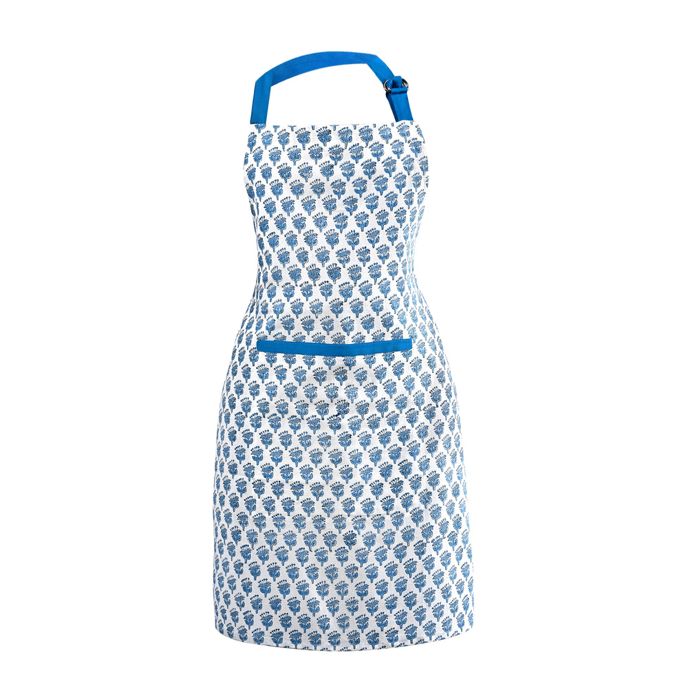 Cotton Block Print Kitchen Apron – Apatite Blue