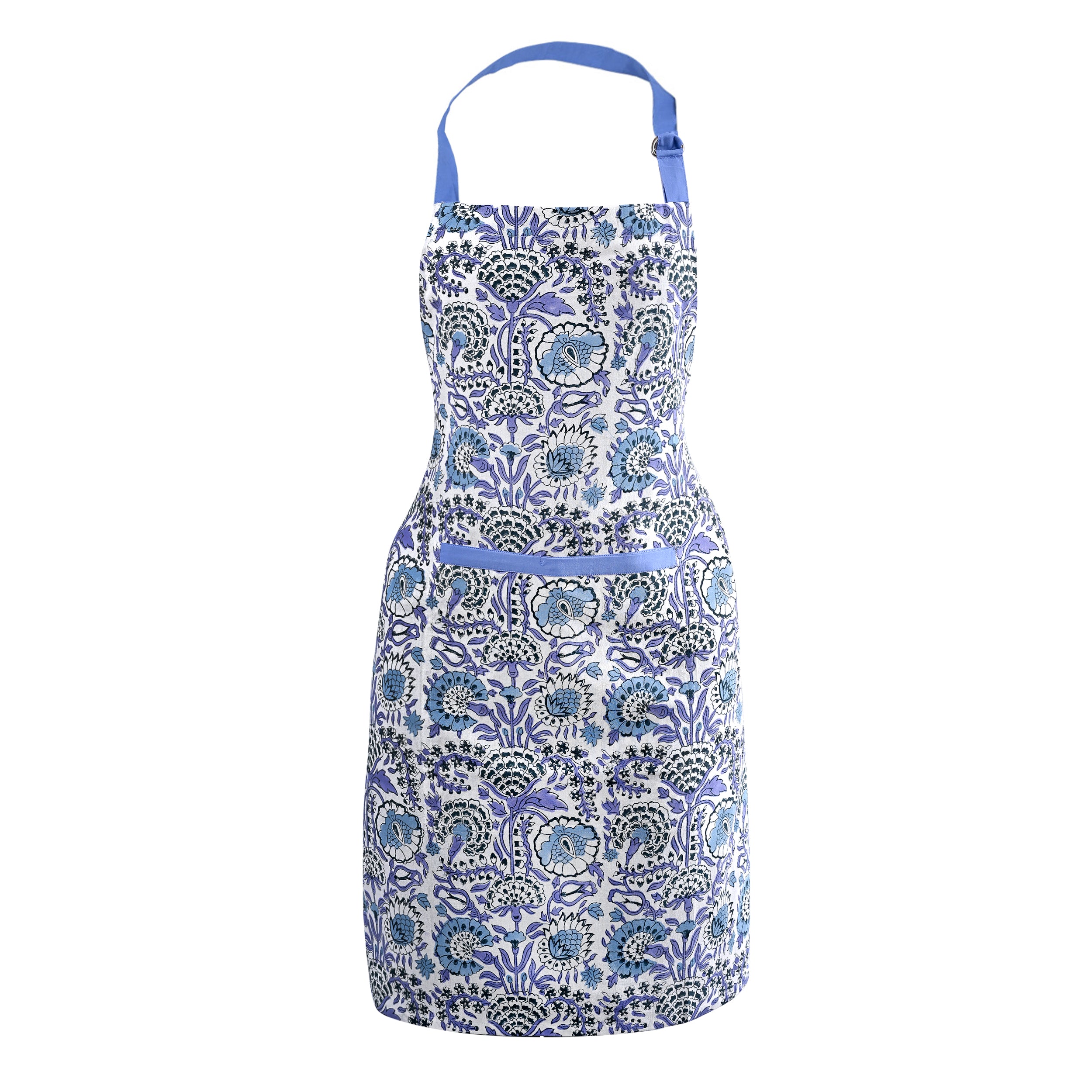Cotton Block Print Kitchen Apron – Indigo Blue