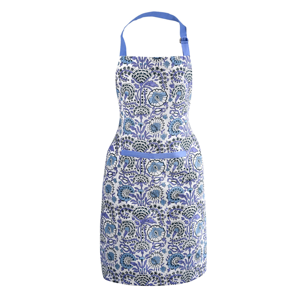 Cotton Block Print Kitchen Apron – Indigo Blue