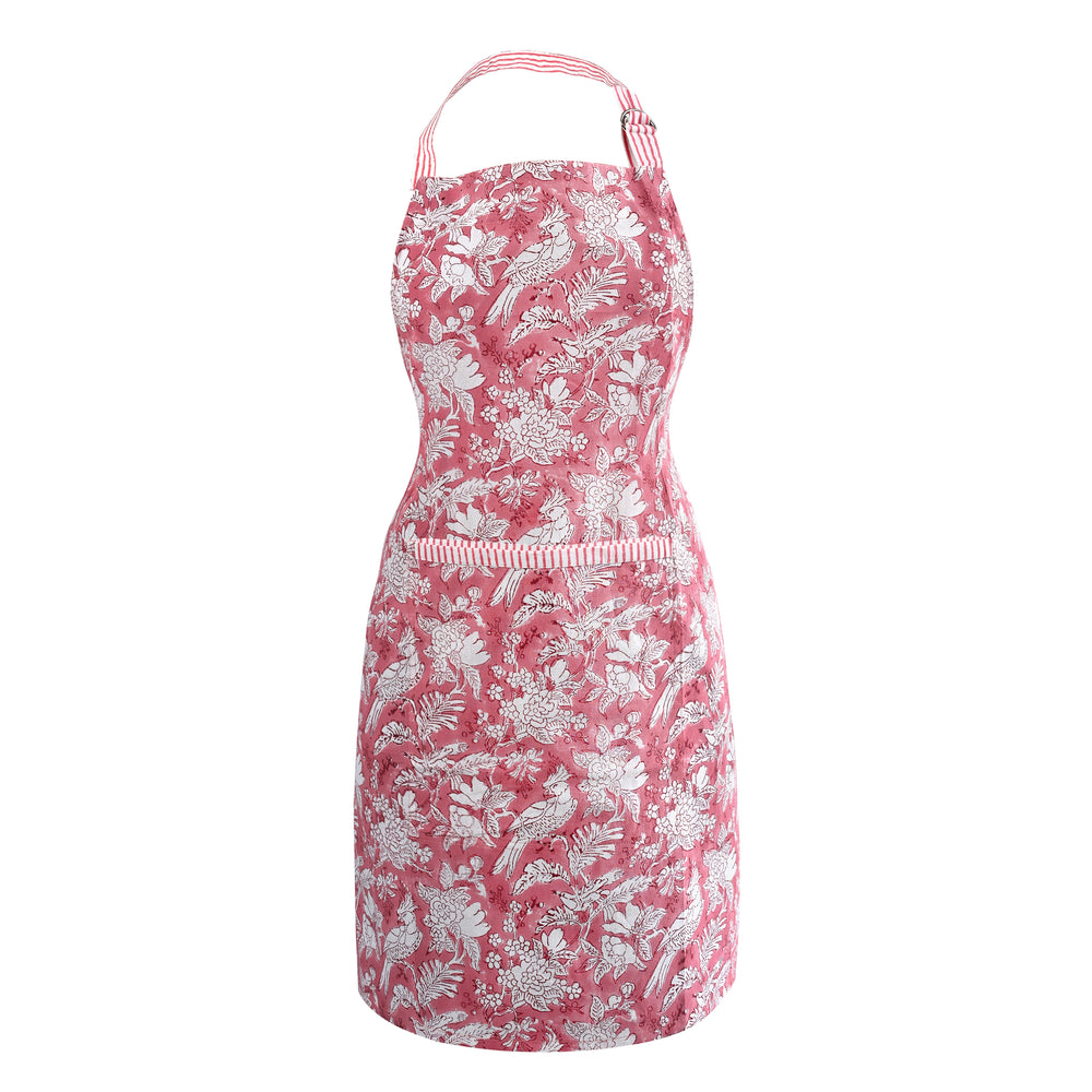Cotton Block Print Kitchen Apron – Coral Pink