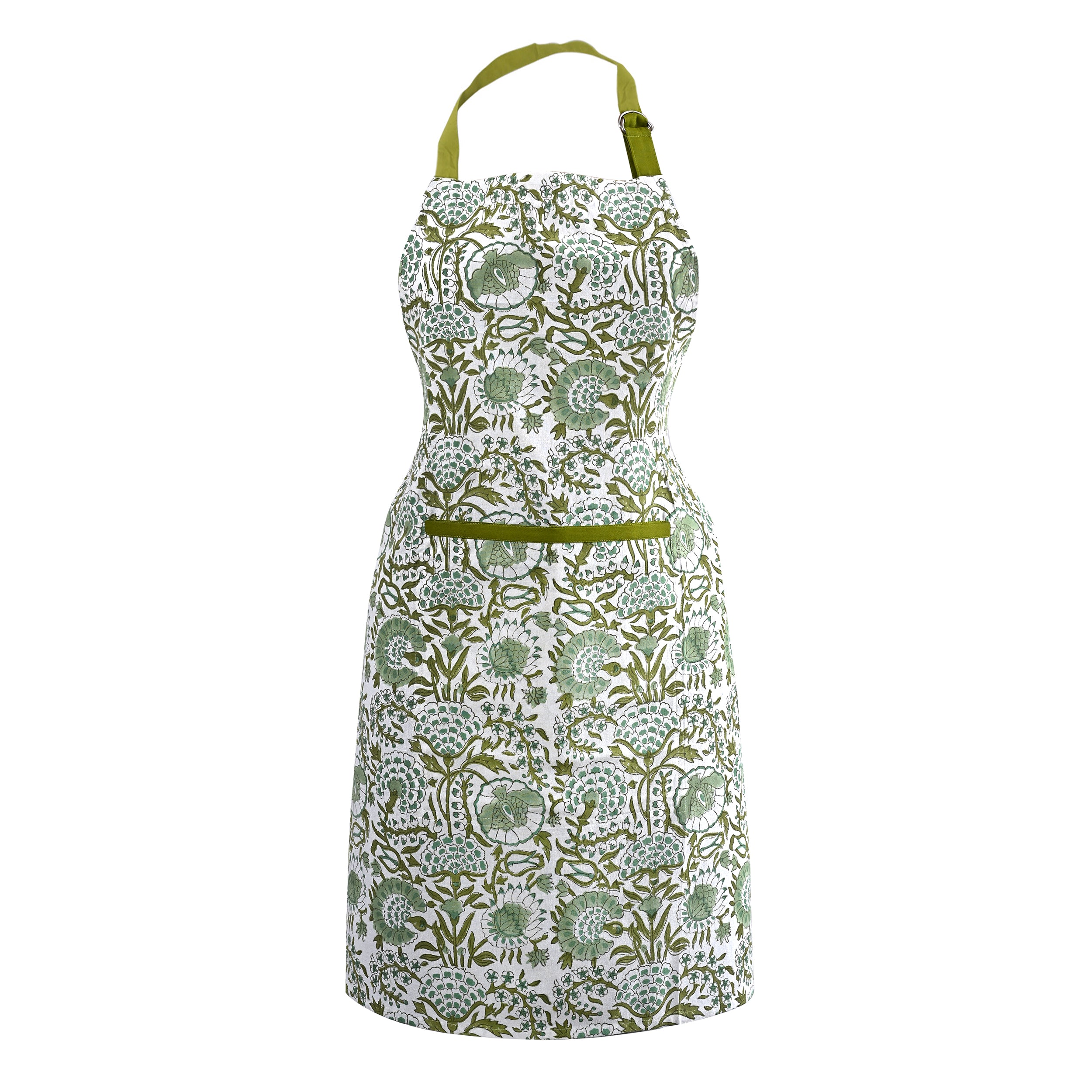 Cotton Block Print Kitchen Apron – Agate Green