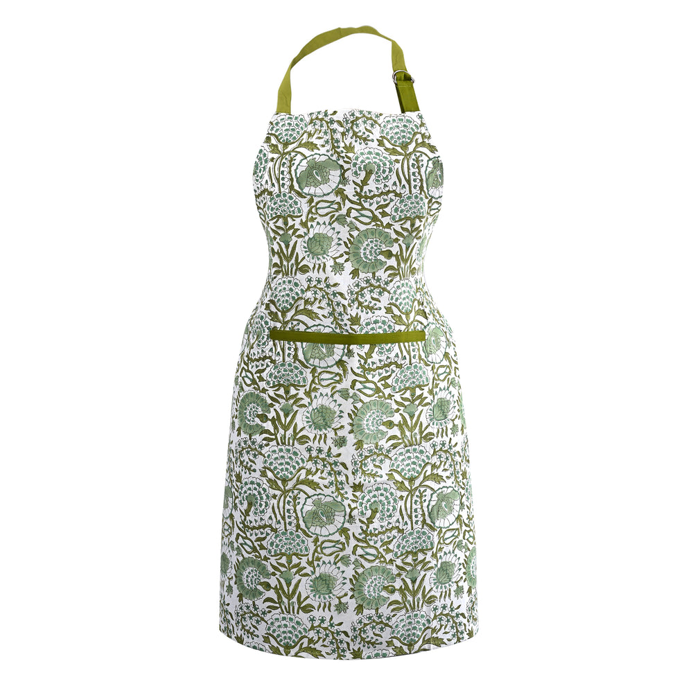 Cotton Block Print Kitchen Apron – Agate Green
