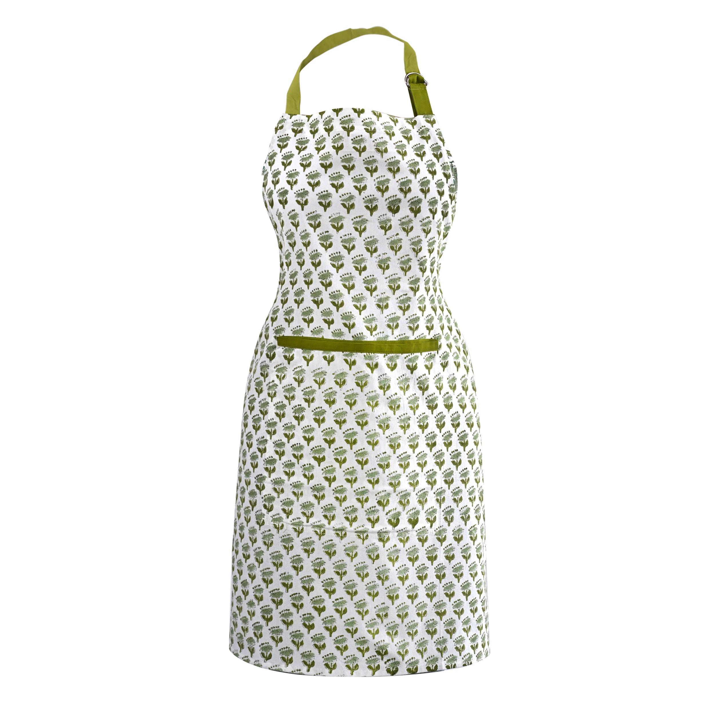 Cotton Block Print Kitchen Apron – Emerald Green